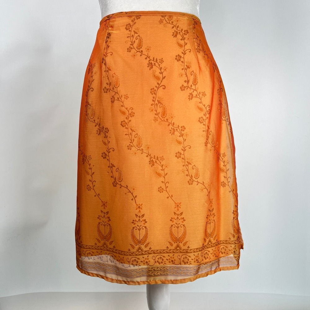 Heart Soul Vintage Orange Paisley Floral Mini Skirt Sheer Overlay Size 8 Y2K 90s